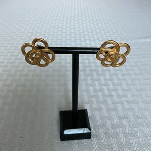 Rosette Flower Gold Tone Post Earrings
